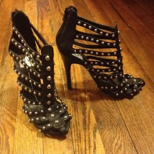 Black strappy studded heels