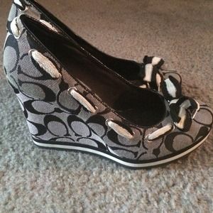 Black and grey coach wedges