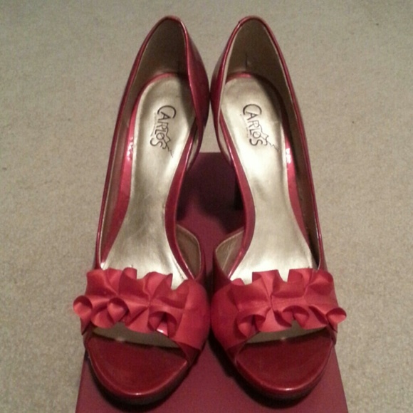 Red open toe heels