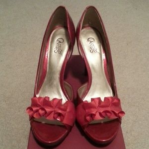 Red open toe heels
