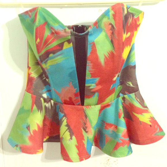 Trendy multicolour mesh inset peplum top