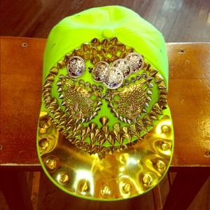 Neon handmade studded cap /  hat