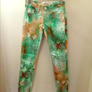 Green skinny snake pants made in USA