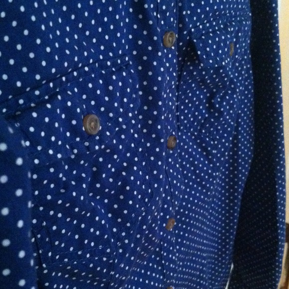 Blue polkadot button down shirt. - Picture 3 of 3