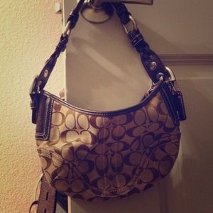 Coach monogram brown shoulder hand bag