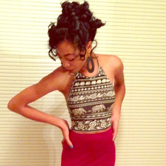 Black and Creme Printed Halter