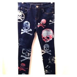 Skull print skinny pants