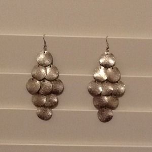 Long trendy silver tone earrings