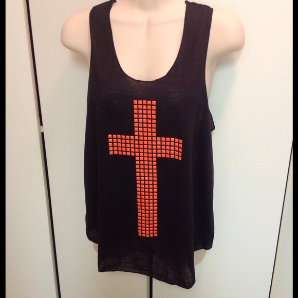 Black Tank with Orange Metallic Cross