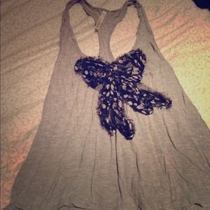S&S clothing grey tank top with black bow