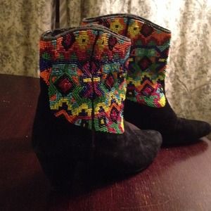 Tribal Beaded suede cowboy ankle boots - RESERVED