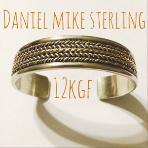 Native American Navajo Sterling Silver & Gold Cuff