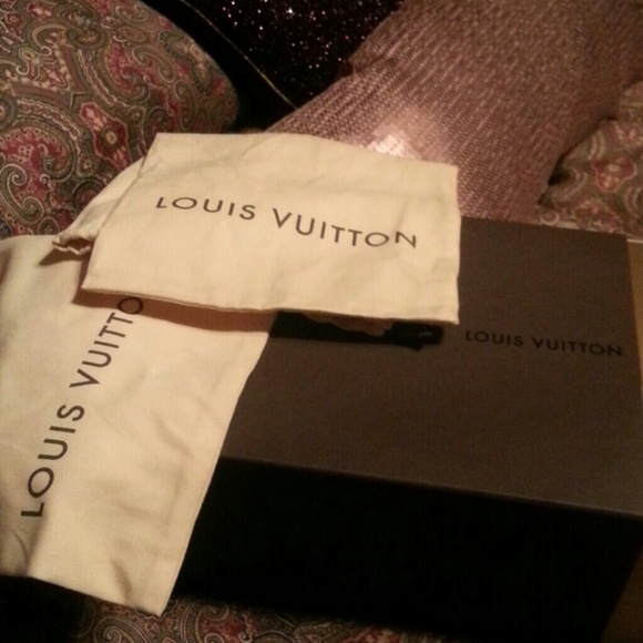 Louis Vuitton Shoe box and two duster bags. BUNDLE