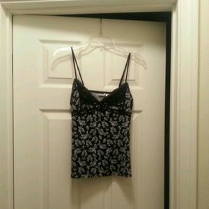 Black top with blue flowers