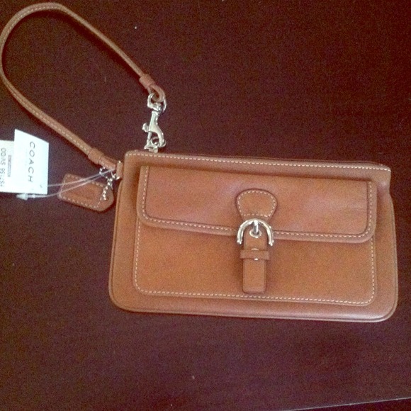 NWT tan leather Coach wristlet