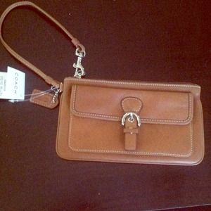NWT tan leather Coach wristlet