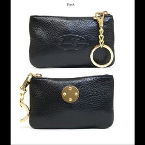 Onna Ehrlich Black Leather Coin Purse w Key Chain
