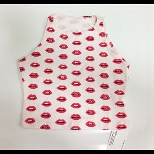 BRAND NEW AA  Pink Lips Jersey Sleeveless Crop top