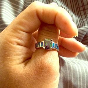 Blue fire opal, multi-color topaz gem, 925 silver