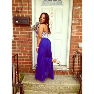 Royal blue diamond studded prom dress