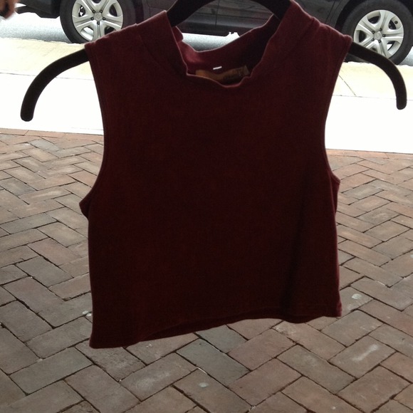 Crop red distressed top