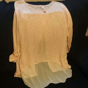 Peach colored dressy top w/sheer ivory back.