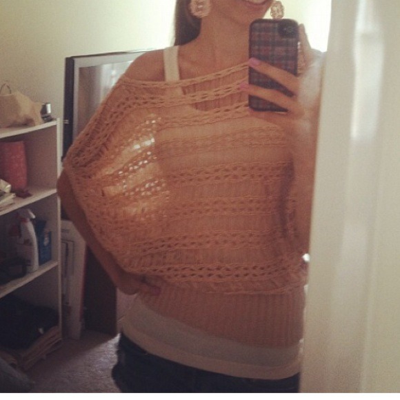 Crochet knit off the shoulder sweater, coral