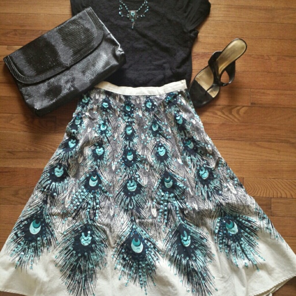 A line Peacock sequence skirt w/ black lace top
