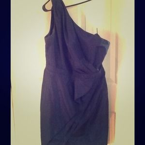 Navy Blue Cocktail Party Dress- one shoulder