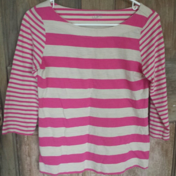Loft Pink striped cotton quarter length top *SOLD*
