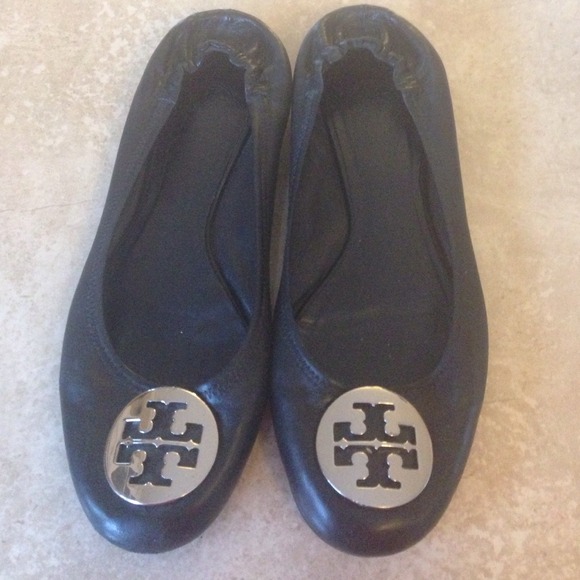 Tory Burch Reva black and silver ballet flats