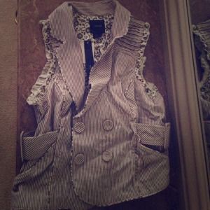 Light brown and beige pinstripe button vest