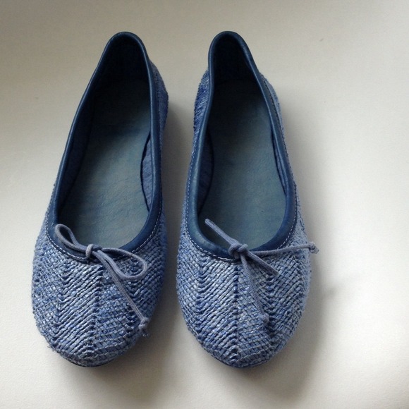 J.Litvack Topazio Blue Leather Raffia Flats ballet - Picture 1 of 4