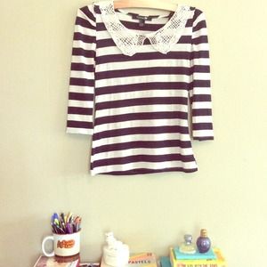 Striped Tee with Crocheted Peter Pan Collar