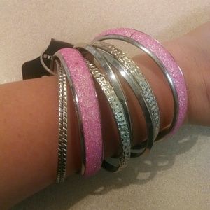Pink and silver bangles