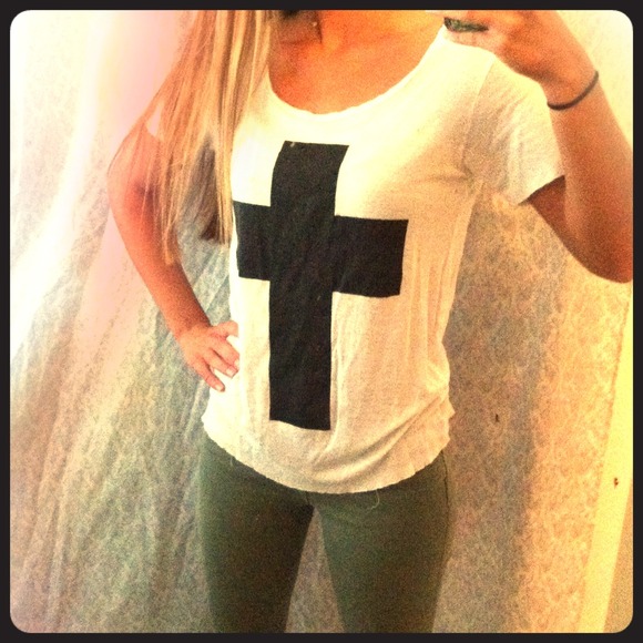 Black cross on white shirt