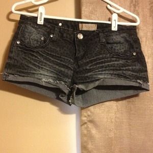 Dark Denim Shorts With Dark Cheetah Print