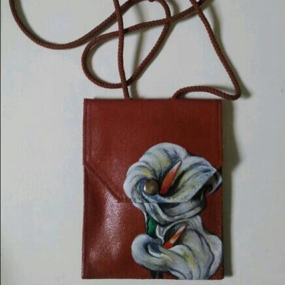 Custom Painted Cognac Leather Mini Purse