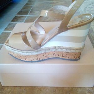 NIB  Prada Nude Strappy Wedges 10 Authentic