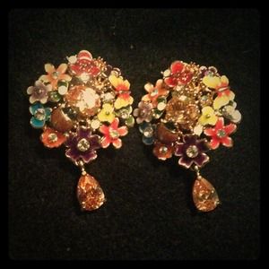 Enamel & Faux Padparadsha Cluster Earrings 🌸