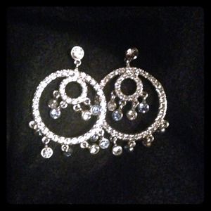 Aqua & Clear Crystal Hoop Earrings Good Quality 🌸