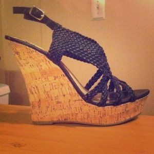 Black wedge sandals