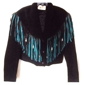 💋😘💄Western Style Black Suede Fringe Jacket