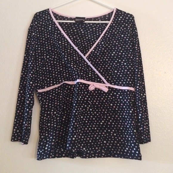 Baranda black and pink polka dot blouse S