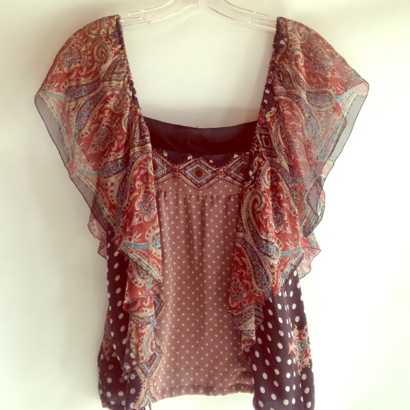 New Development, silk ruffle sleeve blouse. Size 2