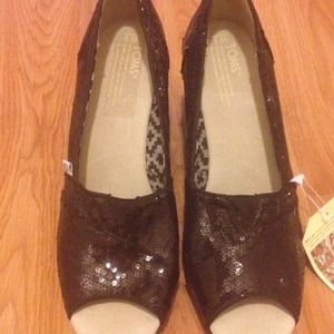 Toms sequined black wedge size 9