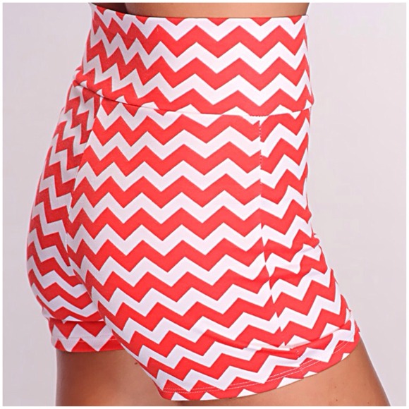 Orange High Waisted Chevron Print Shorts