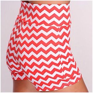 Orange High Waisted Chevron Print Shorts