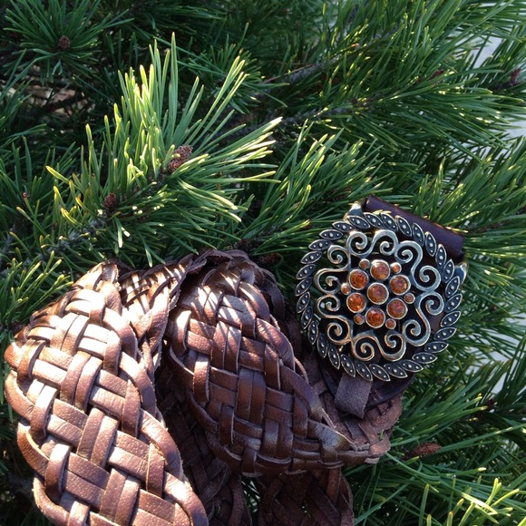 Vintage Braided Leather Belt w/Embellished Buckle