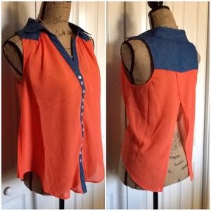 ⬇️SALE⬇️✨Orange & Chambray Open Back Tank